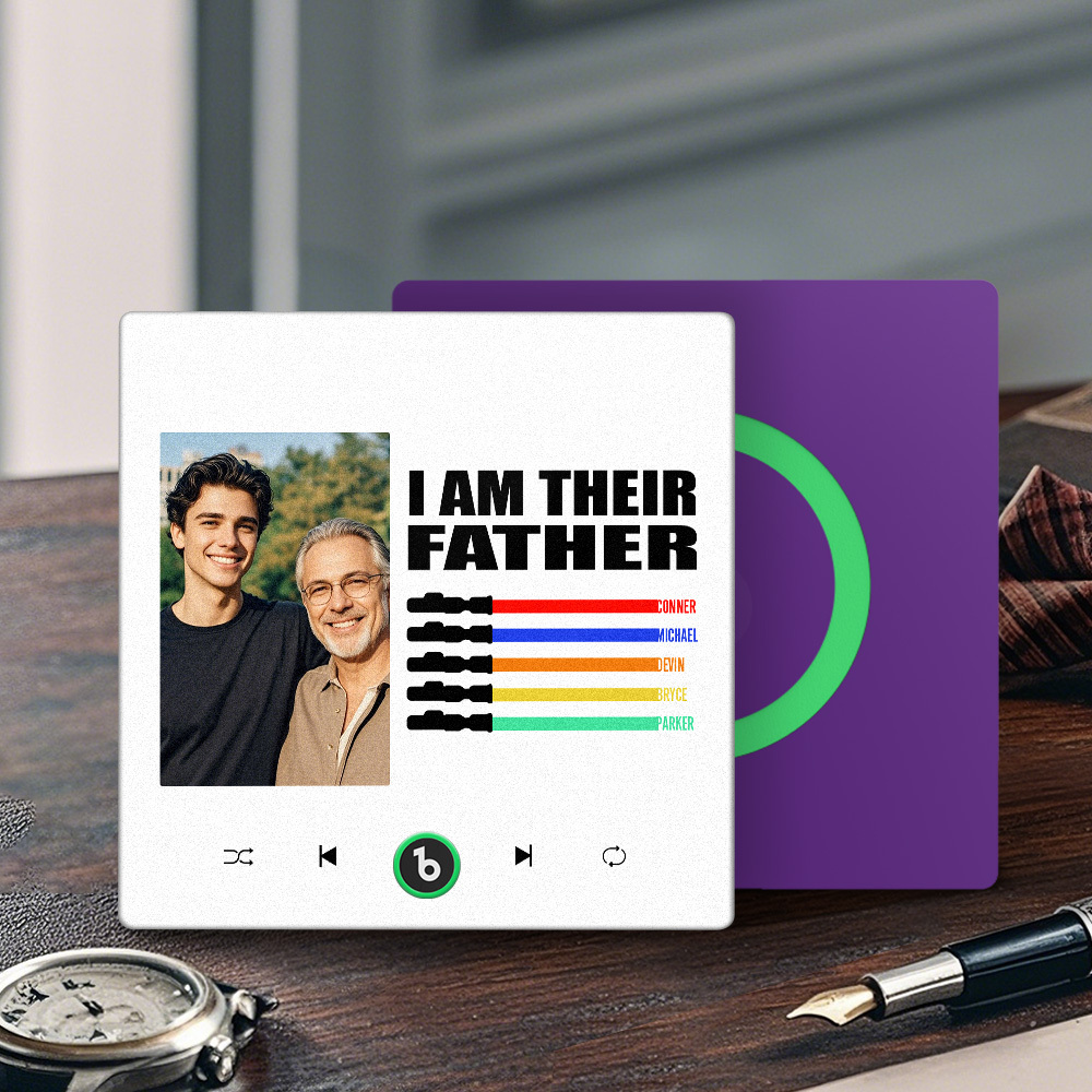 Custom Music Fridge Magnet New 4.0 Upgrade Colorful Frame Light Saber I Am Their Father Personalized Photo Album Fridge Magnet Music Father's Day Gifts - 