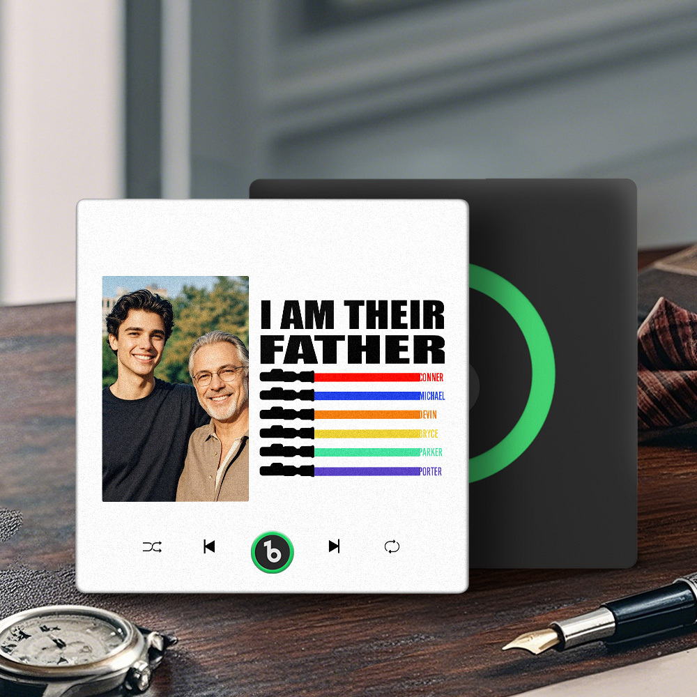 Custom Music Fridge Magnet New 4.0 Upgrade Colorful Frame Light Saber I Am Their Father Personalized Photo Album Fridge Magnet Music Father's Day Gifts - 