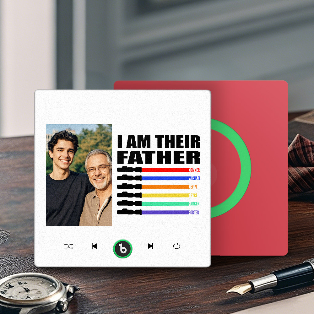 Custom Music Fridge Magnet New 4.0 Upgrade Colorful Frame Light Saber I Am Their Father Personalized Photo Album Fridge Magnet Music Father's Day Gifts - 