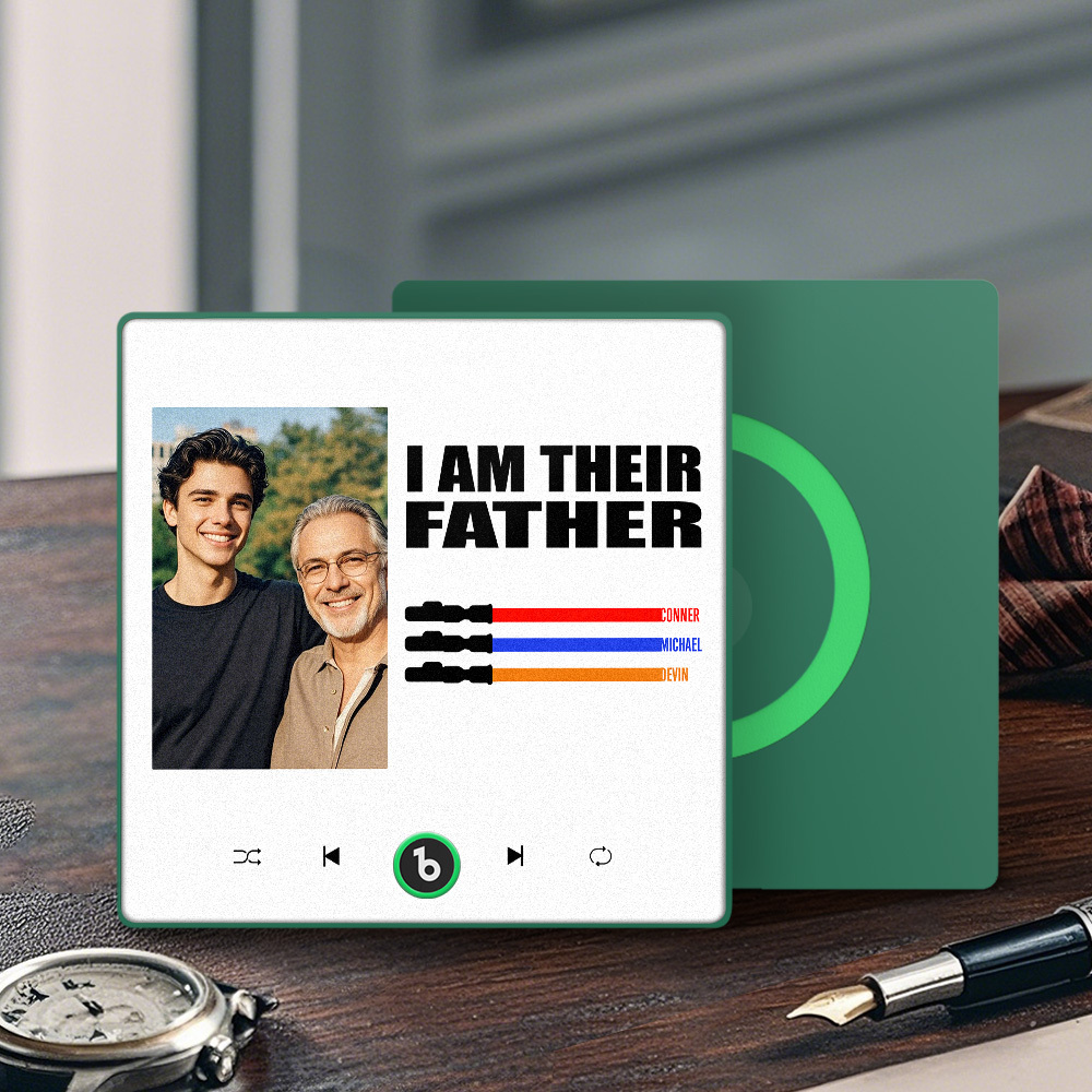 Custom Music Fridge Magnet New 4.0 Upgrade Colorful Frame Light Saber I Am Their Father Personalized Photo Album Fridge Magnet Music Father's Day Gifts - 