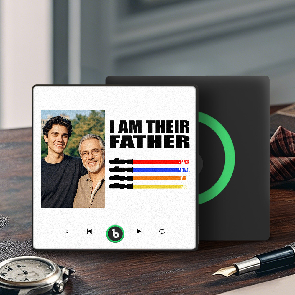 Custom Music Fridge Magnet New 4.0 Upgrade Colorful Frame Light Saber I Am Their Father Personalized Photo Album Fridge Magnet Music Father's Day Gifts - 