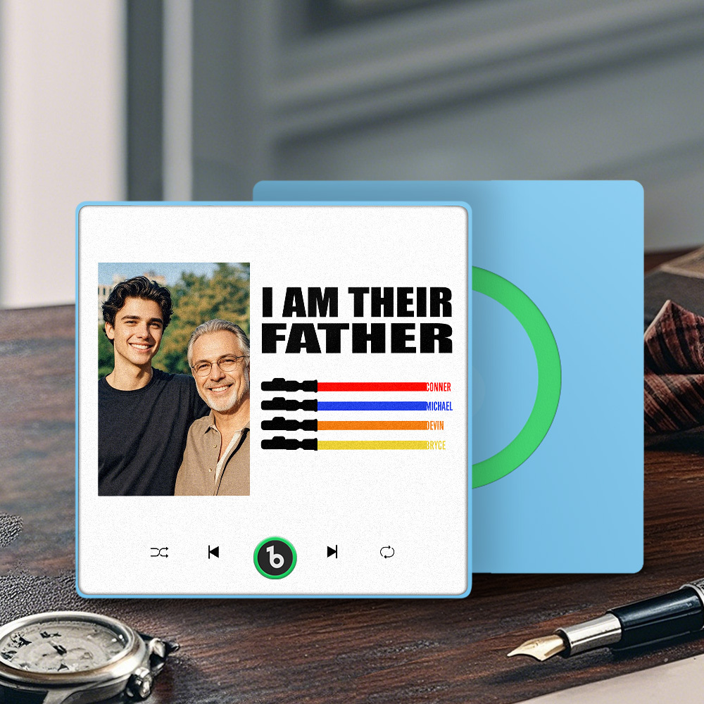 Custom Music Fridge Magnet New 4.0 Upgrade Colorful Frame Light Saber I Am Their Father Personalized Photo Album Fridge Magnet Music Father's Day Gifts - 