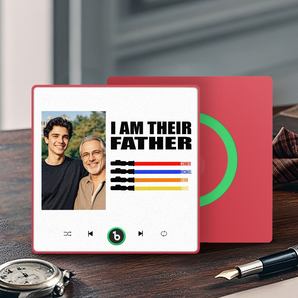 Custom Music Fridge Magnet New 4.0 Upgrade Colorful Frame Light Saber I Am Their Father Personalized Photo Album Fridge Magnet Music Father's Day Gifts - 