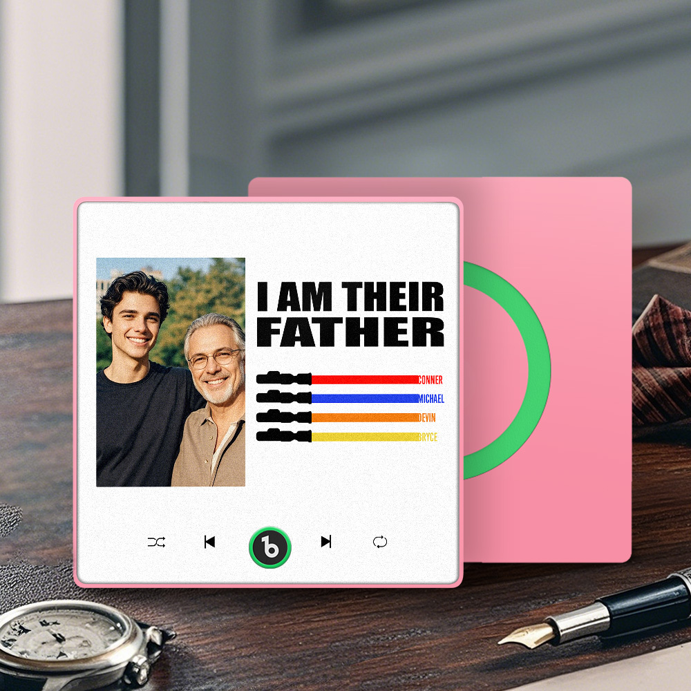 Custom Music Fridge Magnet New 4.0 Upgrade Colorful Frame Light Saber I Am Their Father Personalized Photo Album Fridge Magnet Music Father's Day Gifts - 