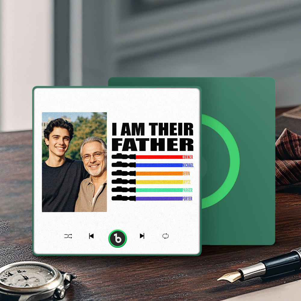 Custom Music Fridge Magnet New 4.0 Upgrade Colorful Frame Light Saber I Am Their Father Personalized Photo Album Fridge Magnet Music Father's Day Gifts - 