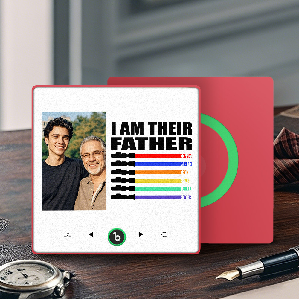 Custom Music Fridge Magnet New 4.0 Upgrade Colorful Frame Light Saber I Am Their Father Personalized Photo Album Fridge Magnet Music Father's Day Gifts - 