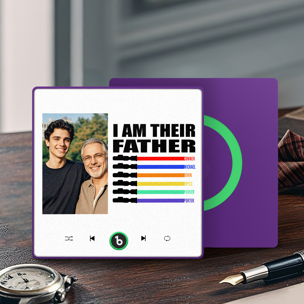 Custom Music Fridge Magnet New 4.0 Upgrade Colorful Frame Light Saber I Am Their Father Personalized Photo Album Fridge Magnet Music Father's Day Gifts - 