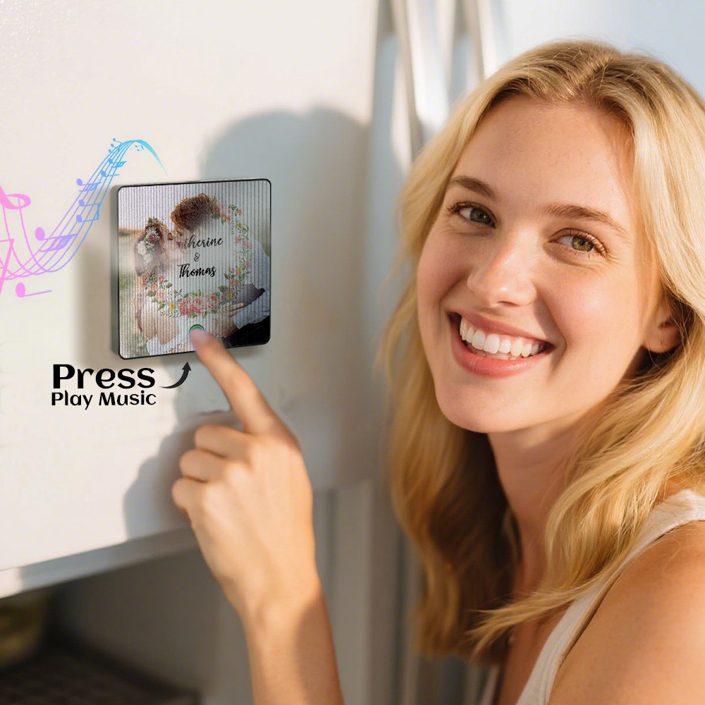 Custom Lenticular Music Photo Fridge Magnet – Personalized Name Portrait with Song Playback