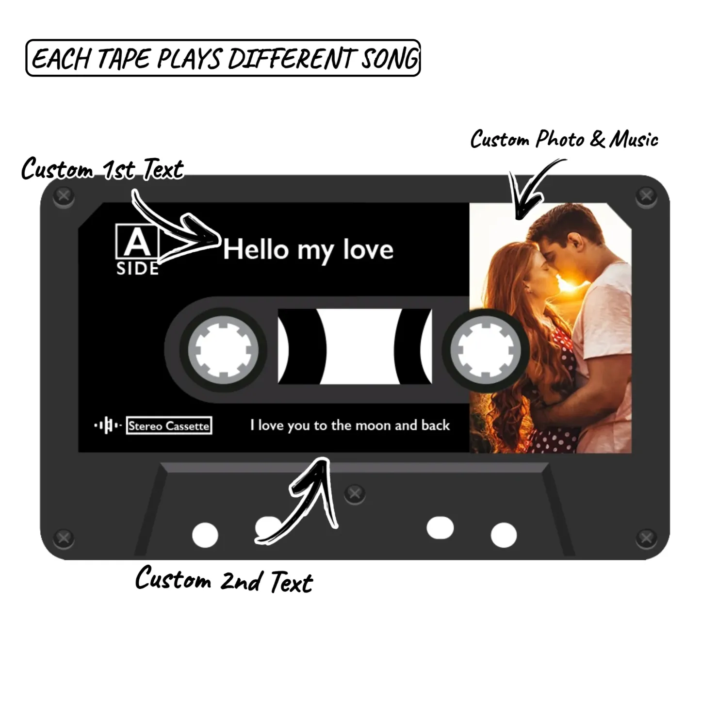 Custom Music Mixtape Fridge Magnet with Preview | Auto-Play 1/3/6/9 Songs Cassette Style Photo Magnet with Changeable Tape & Song | No App Needed Romantic Gift for Couples & Anniversary - 