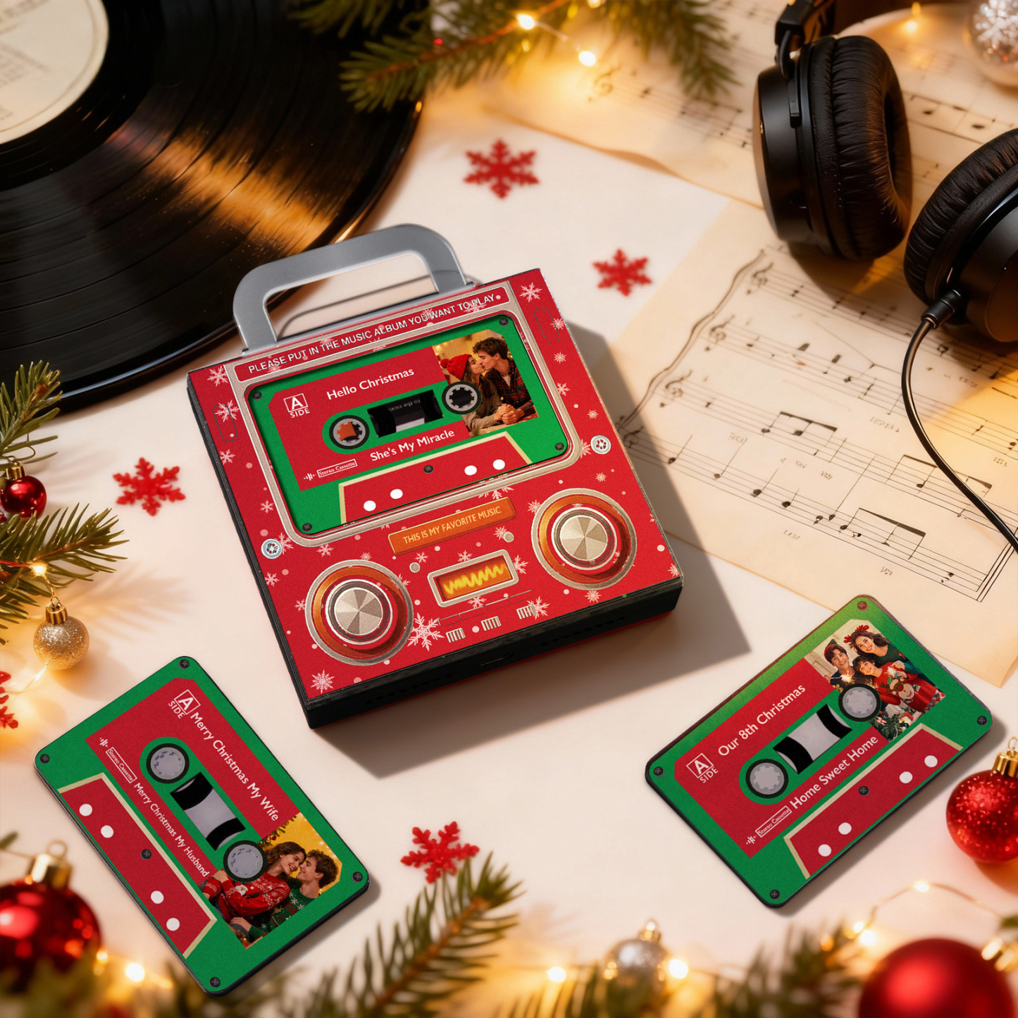 Music MixTape Fridge Magnet Cassette-Shaped with Preview Before Buy| Auto-Play 1-9 Song Acrylic Decor MixTape No Phone Needed Gift for Couples - 