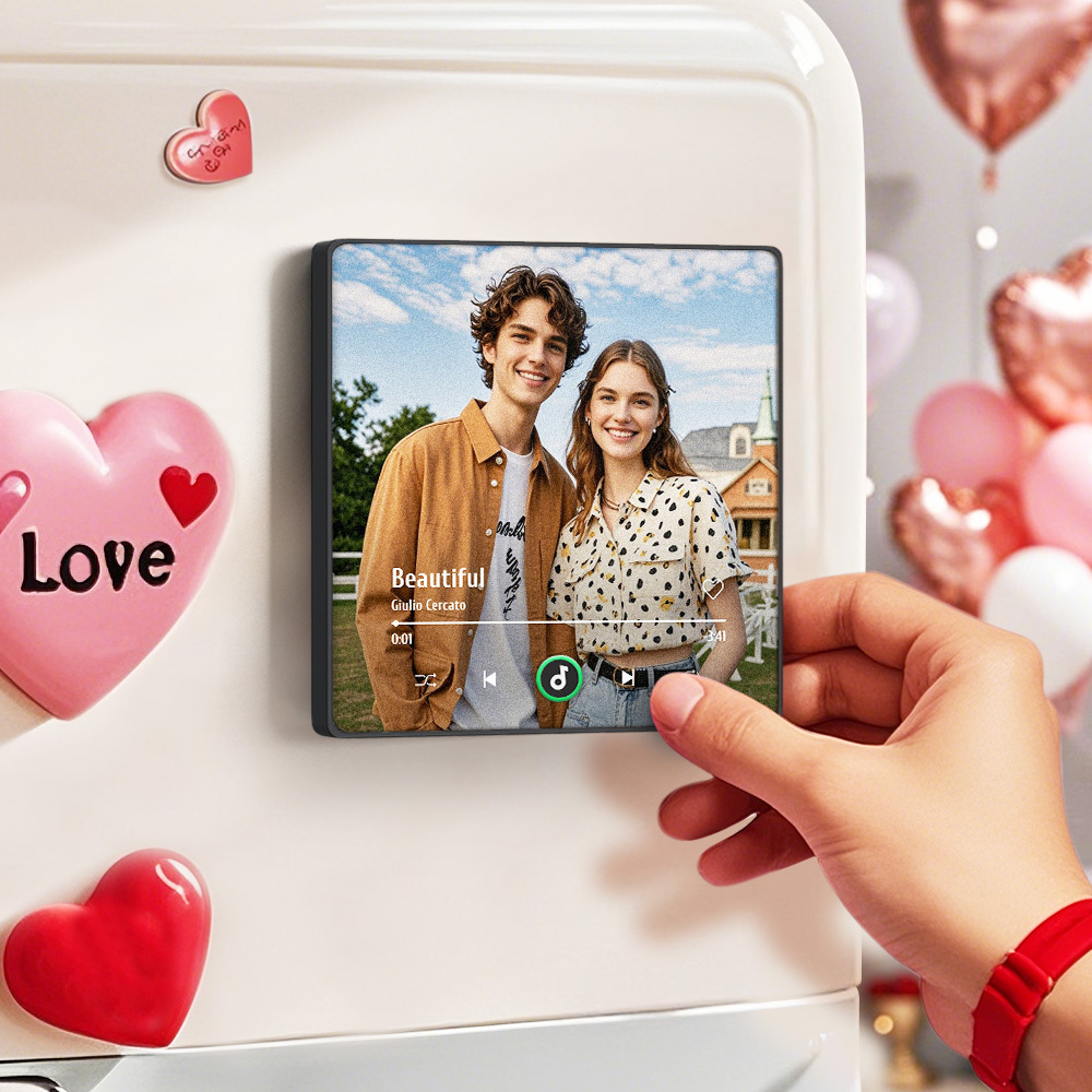 New 4.0 Upgrade Custom Music Fridge Magnet Colorful Frame Album Fridge Magnet Can Play Songs Gift for Couple Can Upload Your Music