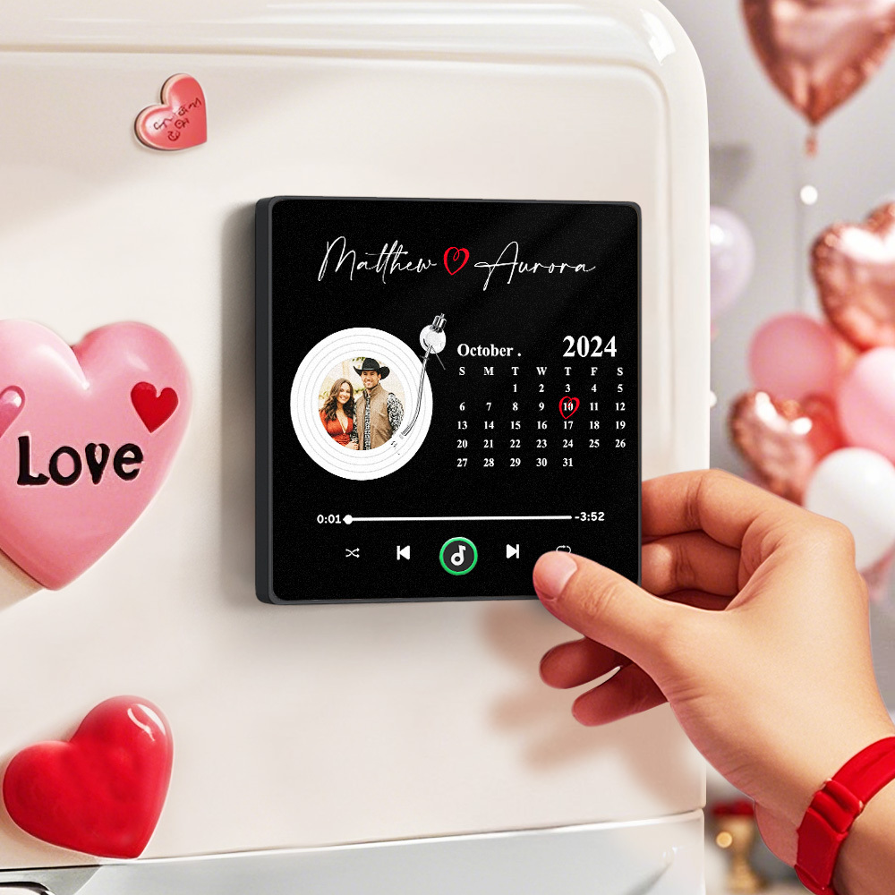 Upgrade Photo Colorful Album Fridge Magnet Personalized Music Fridge Magnet with Custom Name & Photo Fridge Magnet FridgeBeats Pro Supports Bluetooth Connectivity Funny Gift for Couples Valentine's Day Gift