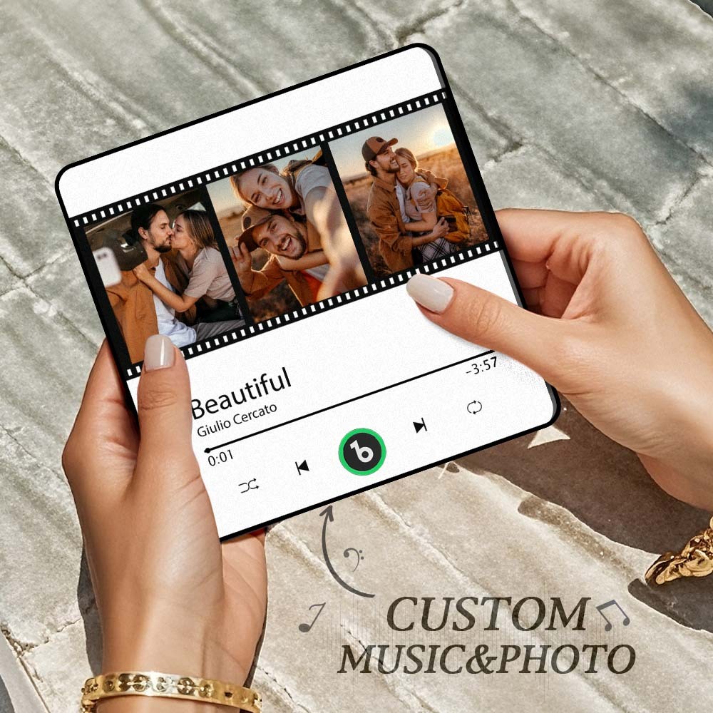 Custom Music Fridge Magnet New 4.0 Upgrade Film Style Colorful Frame Personalized 3 Photo Album Fridge Magnet Music Wall Photo Sticker Music Movement That Can Be Played Christmas Gift - 