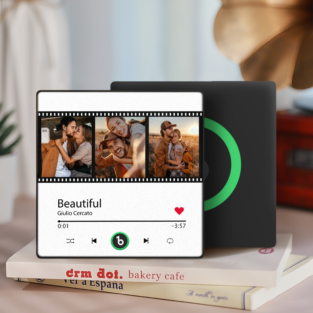 Custom Music Fridge Magnet New 4.0 Upgrade Film Style Colorful Frame Personalized 3 Photo Album Fridge Magnet Music Wall Photo Sticker Music Movement That Can Be Played Christmas Gift - 