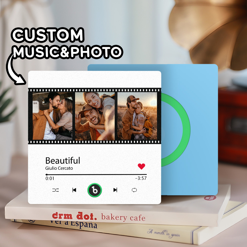 Custom Music Fridge Magnet New 4.0 Upgrade Film Style Colorful Frame Personalized 3 Photo Album Fridge Magnet Music Wall Photo Sticker Music Movement That Can Be Played Christmas Gift - 