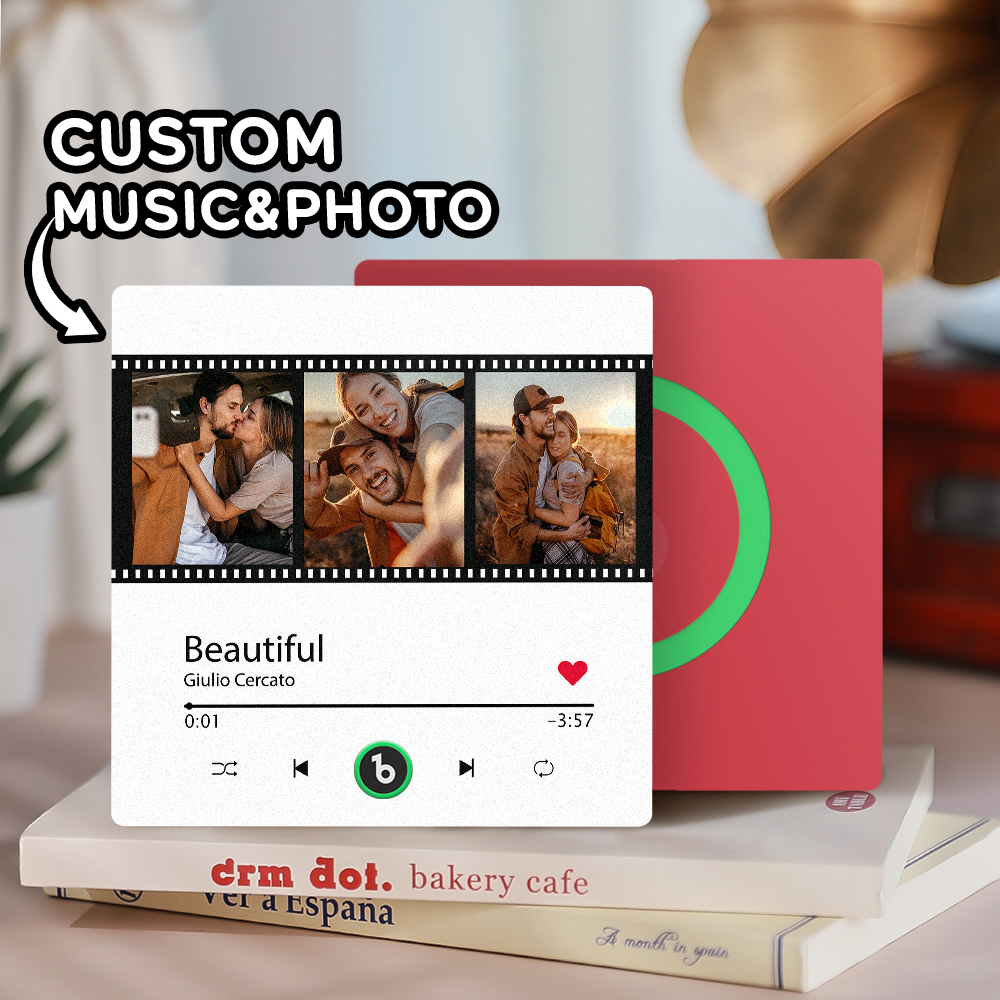 Custom Music Fridge Magnet New 4.0 Upgrade Film Style Colorful Frame Personalized 3 Photo Album Fridge Magnet Music Wall Photo Sticker Music Movement That Can Be Played Christmas Gift - 