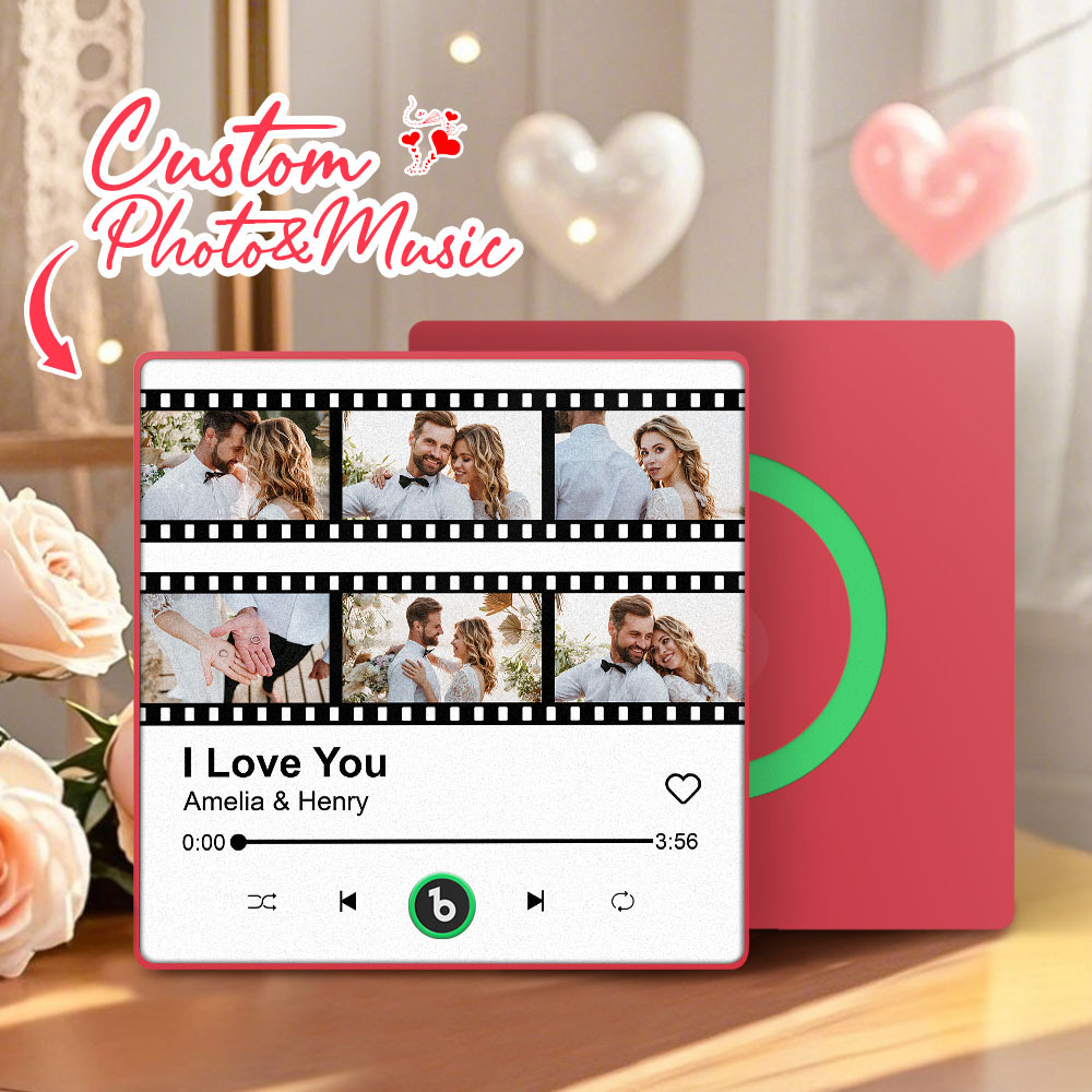 Custom Album Music Fridge Magnets Personalized Movie Style Photo Magnet for Refrigerator Can Play Song Customizable Pictures Magnets Memory Song Magnet Gift for Valentine's Day