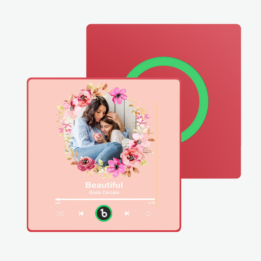 Custom Album Music Magnets for Refrigerator Personalized Memory Photo Magnets Can Play Song Pink Flowers Pictures Magnets Birthday Song Magnet for Mother Grandma