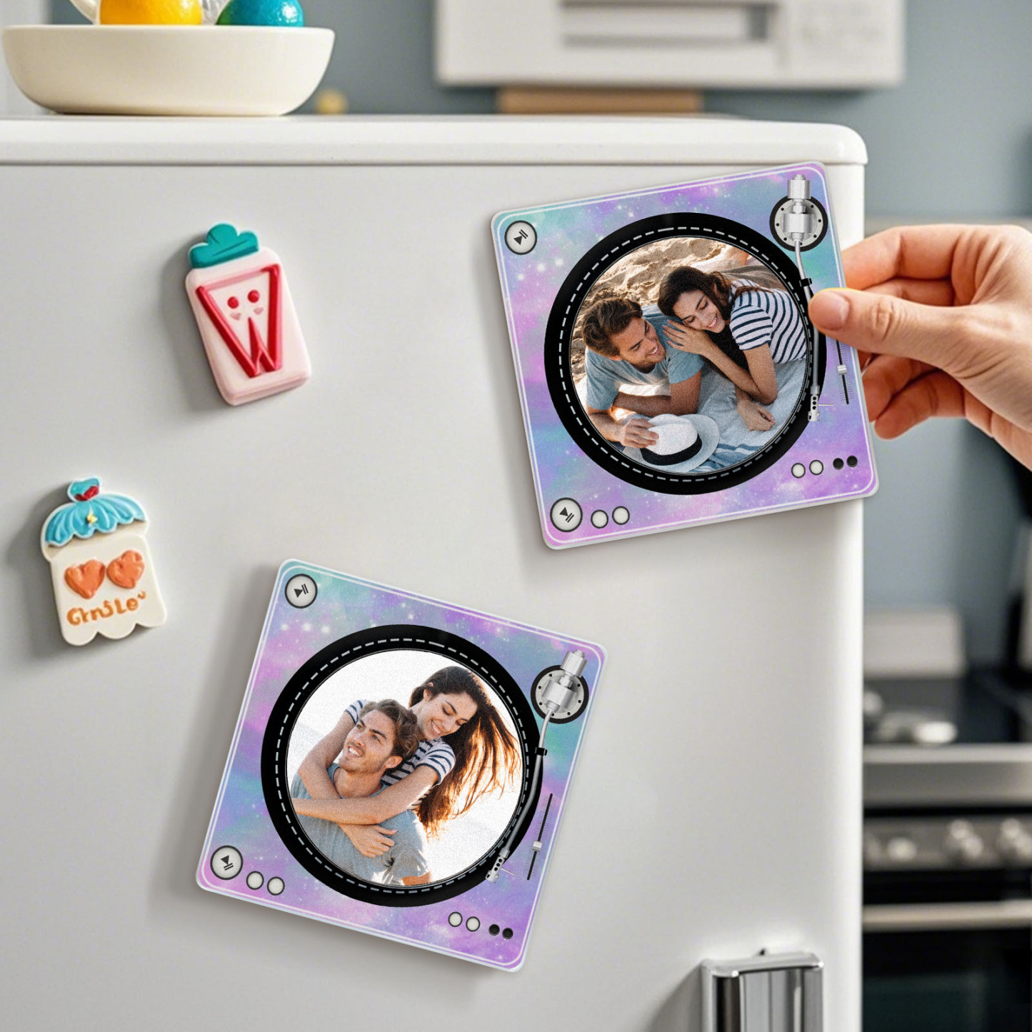 Custom Rotating Double Layer Acrylic Nfc Fridge Magnets With  Photos And Songs Magnetic Fridge Magnets -  - myphotowallet