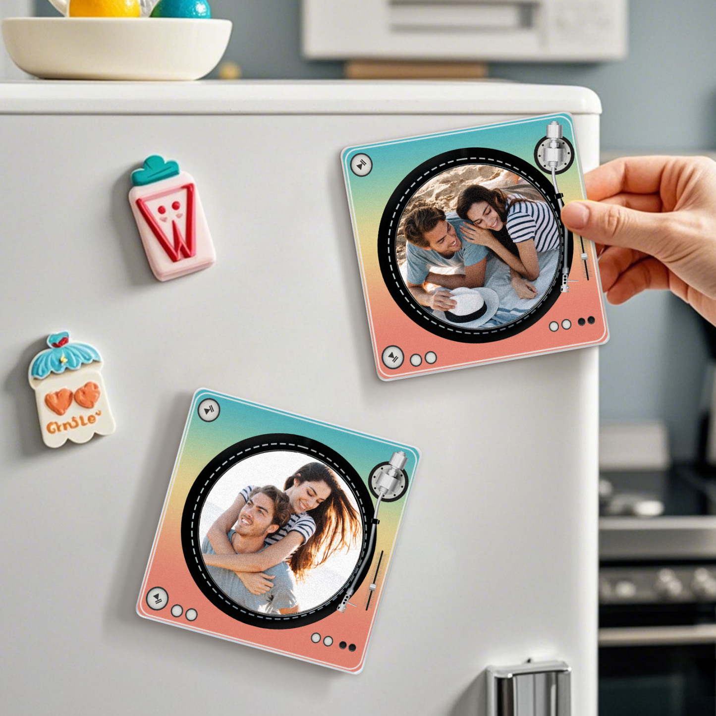 Custom Rotating Double Layer Acrylic Nfc Fridge Magnets With  Photos And Songs Magnetic Fridge Magnets -  - myphotowallet