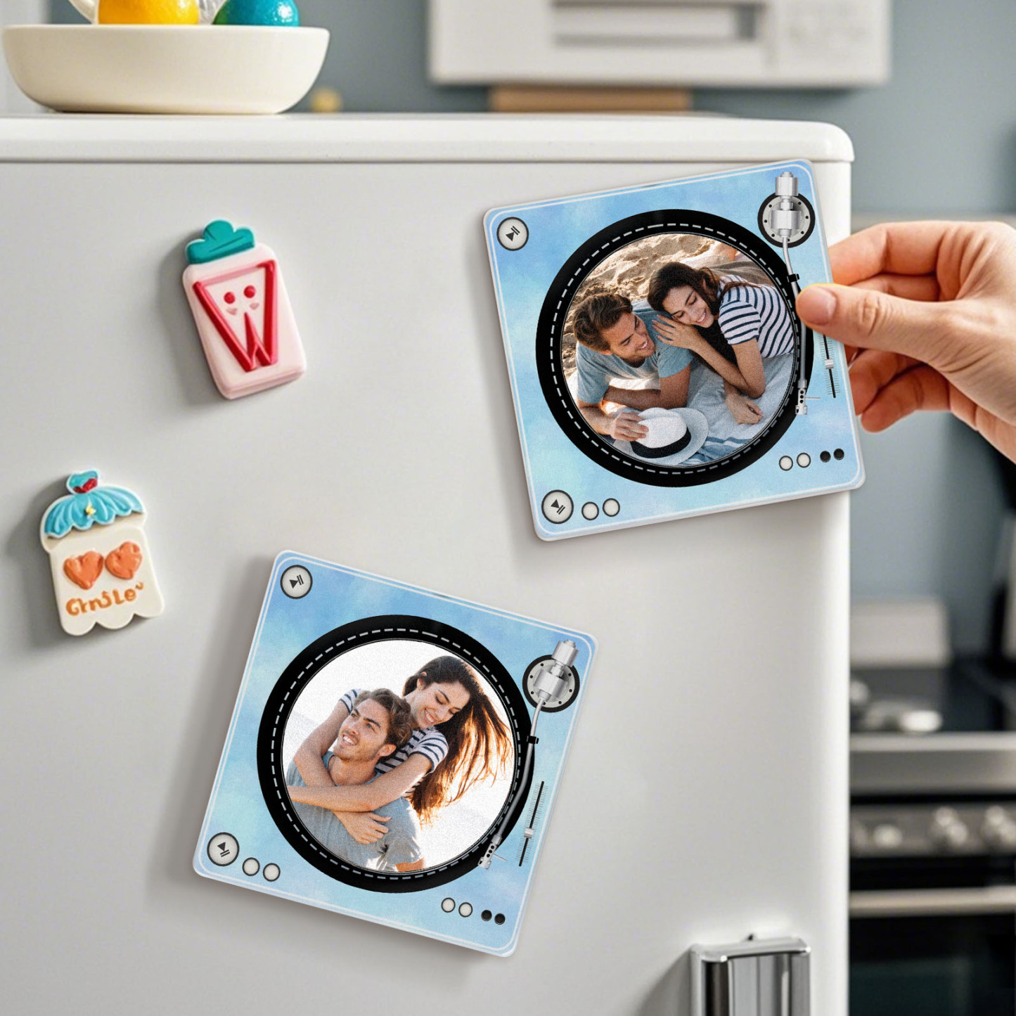 Custom Rotating Double Layer Acrylic Nfc Fridge Magnets With  Photos And Songs Magnetic Fridge Magnets -  - myphotowallet