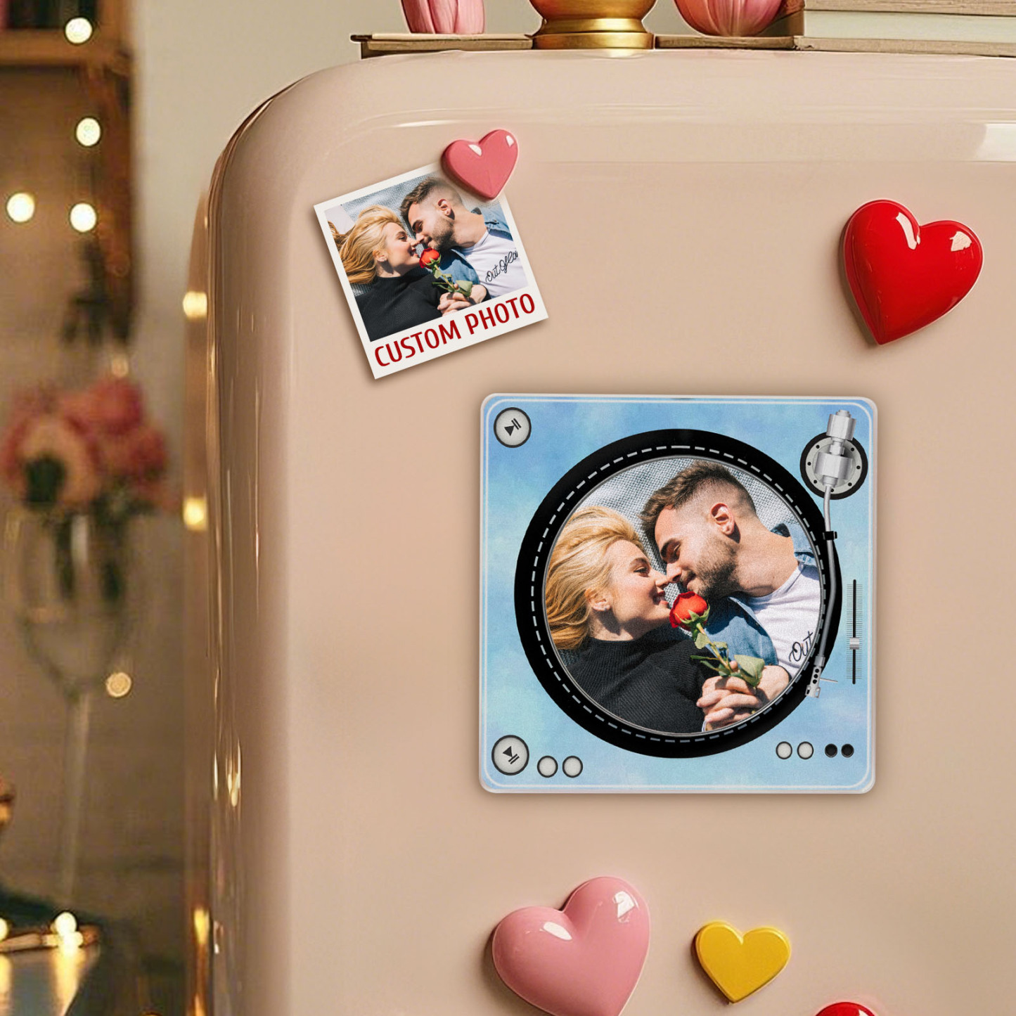Custom Rotating Double Layer Acrylic Nfc Fridge Magnets With  Photos And Songs Magnetic Fridge Magnets -  - myphotowallet