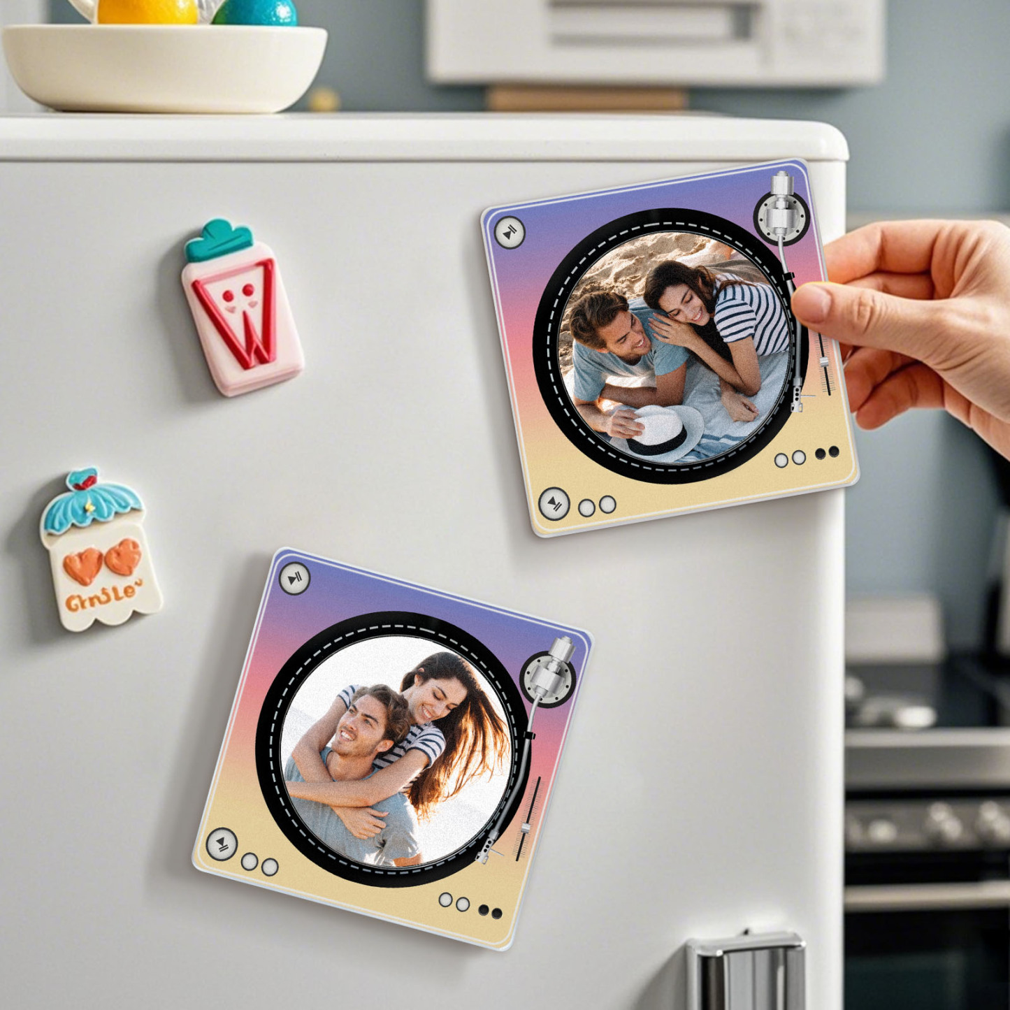 Custom Rotating Double Layer Acrylic Nfc Fridge Magnets With  Photos And Songs Magnetic Fridge Magnets -  - myphotowallet