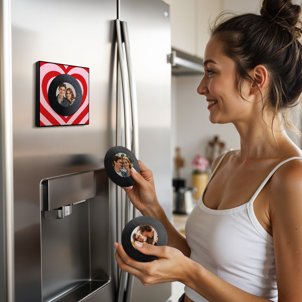 Custom Music And Photo Fridge Magnet Personalized Love Wave Fridge Magnet Gift for Couple Valentine's Day - myphotowallet