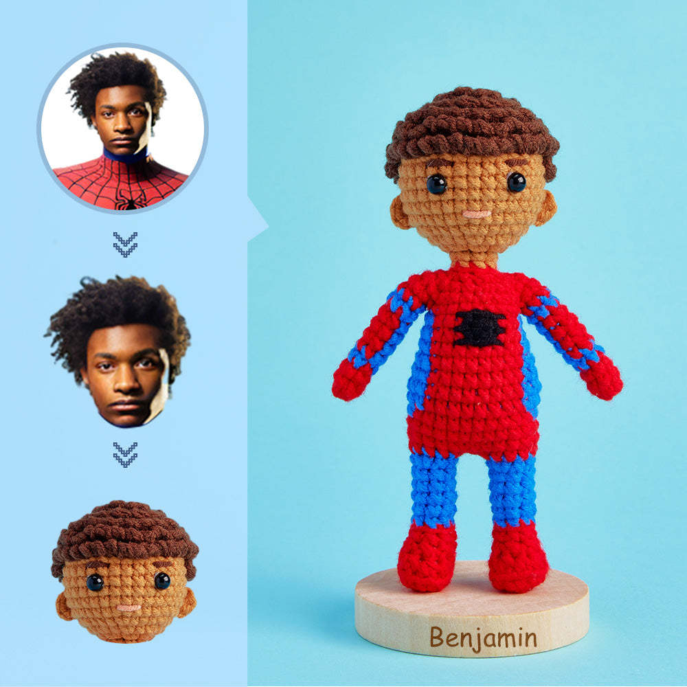 Custom Face Crochet Doll Personalized Gifts Handwoven Mini Dolls - Spiderman - Myphotowallet