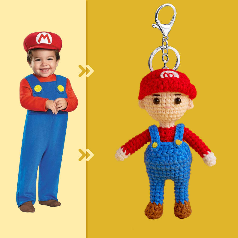 Full Body Customizable 1 Person Custom Crochet Doll Personalized Gifts Handwoven Mini Dolls - Mario - Myphotowallet