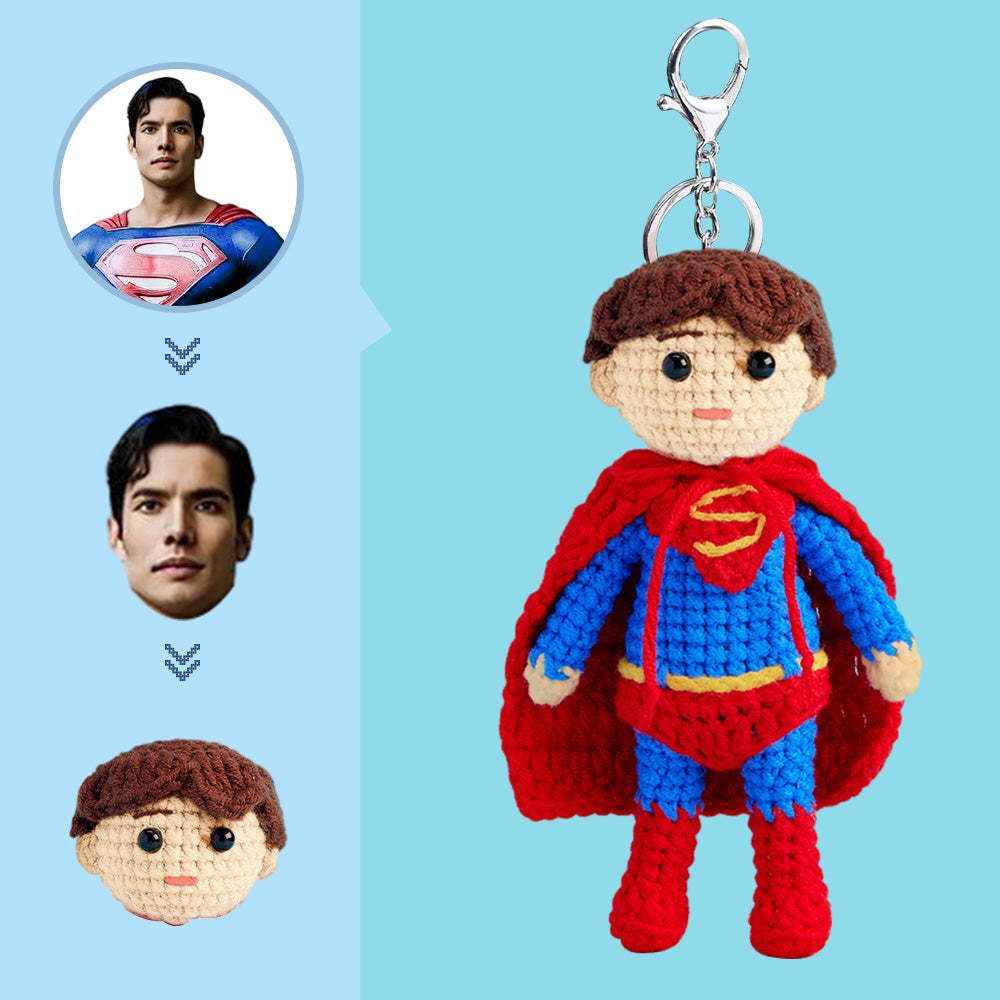 Custom Face Crochet Doll Personalized Gifts Handwoven Mini Dolls - Superman - Myphotowallet