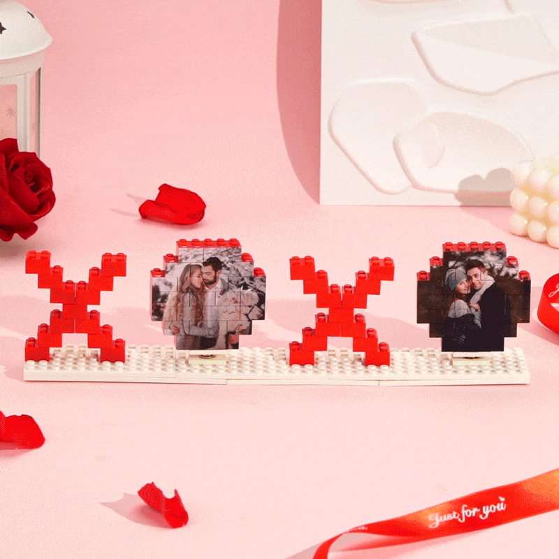 Valentine's Day Gifts Custom Building Brick Photo Block Personalized XOXO Brick Puzzles - myphotowallet