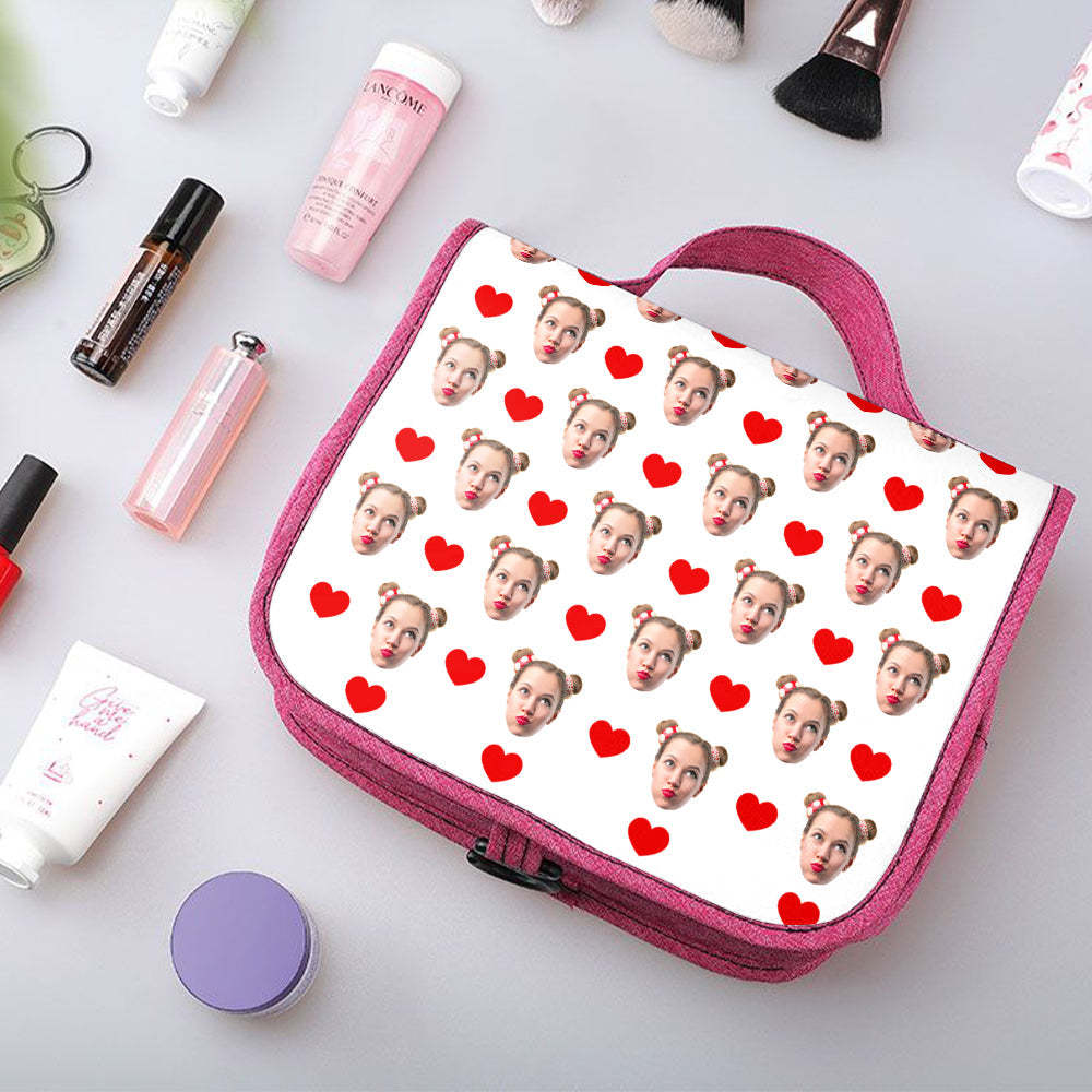 Custom Face Hanging Toiletry Bag Personalized White Cosmetic Makeup Travel Organizer for Men and Women - 