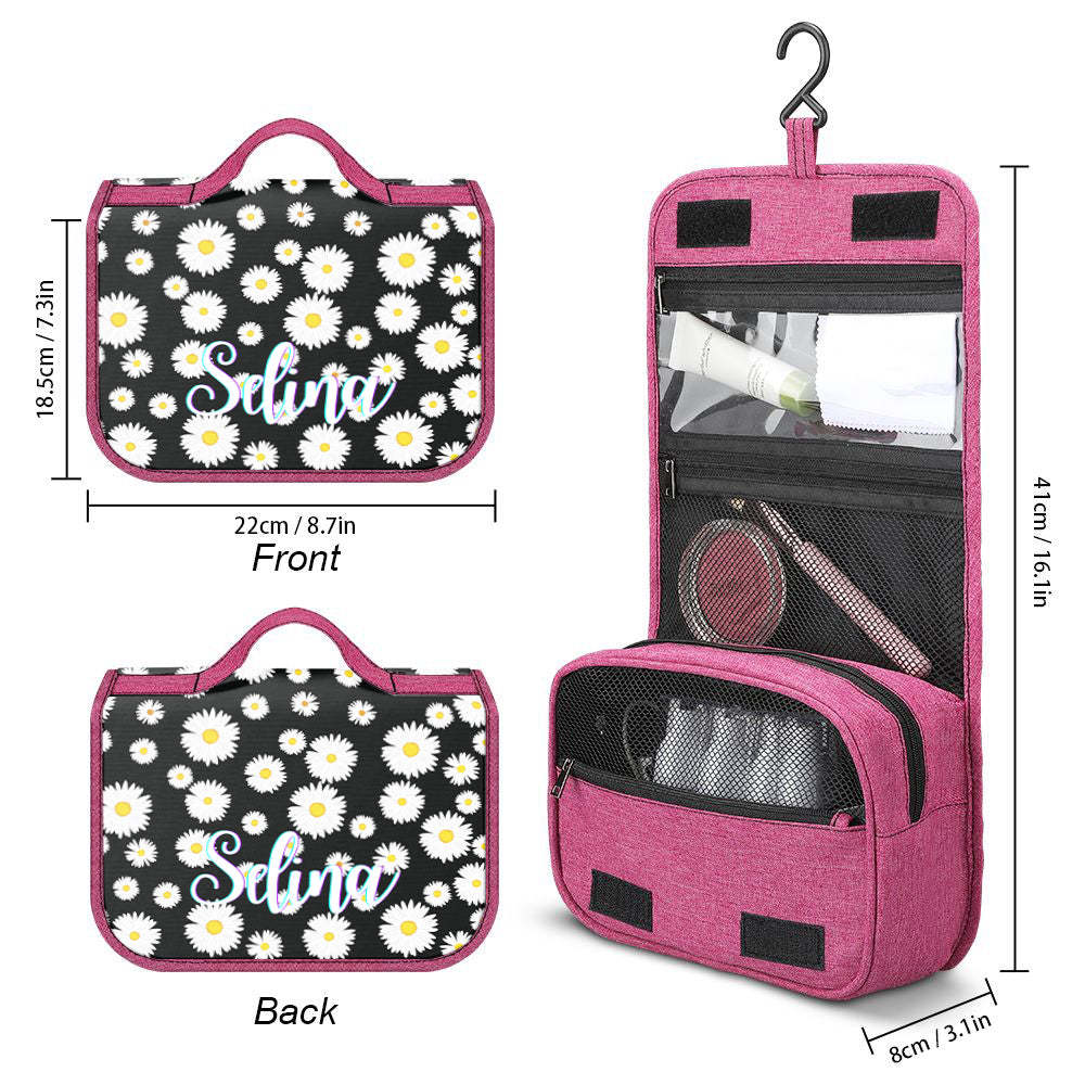 Custom Hanging Toiletry Bag Personalized Little Daisy Cosmetic Makeup Travel Organizer for Men and Women -