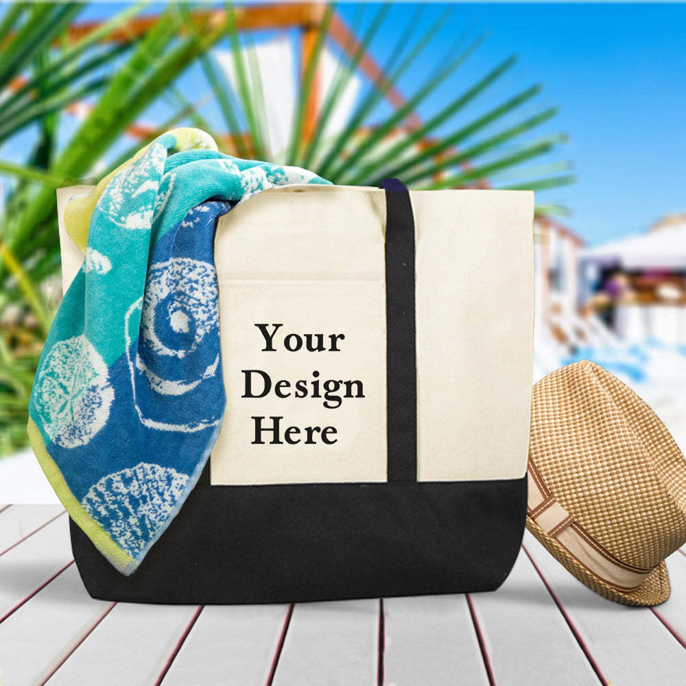 Custom Logo Canvas Tote Bag Personalized Beach Bag Gift for Women - 