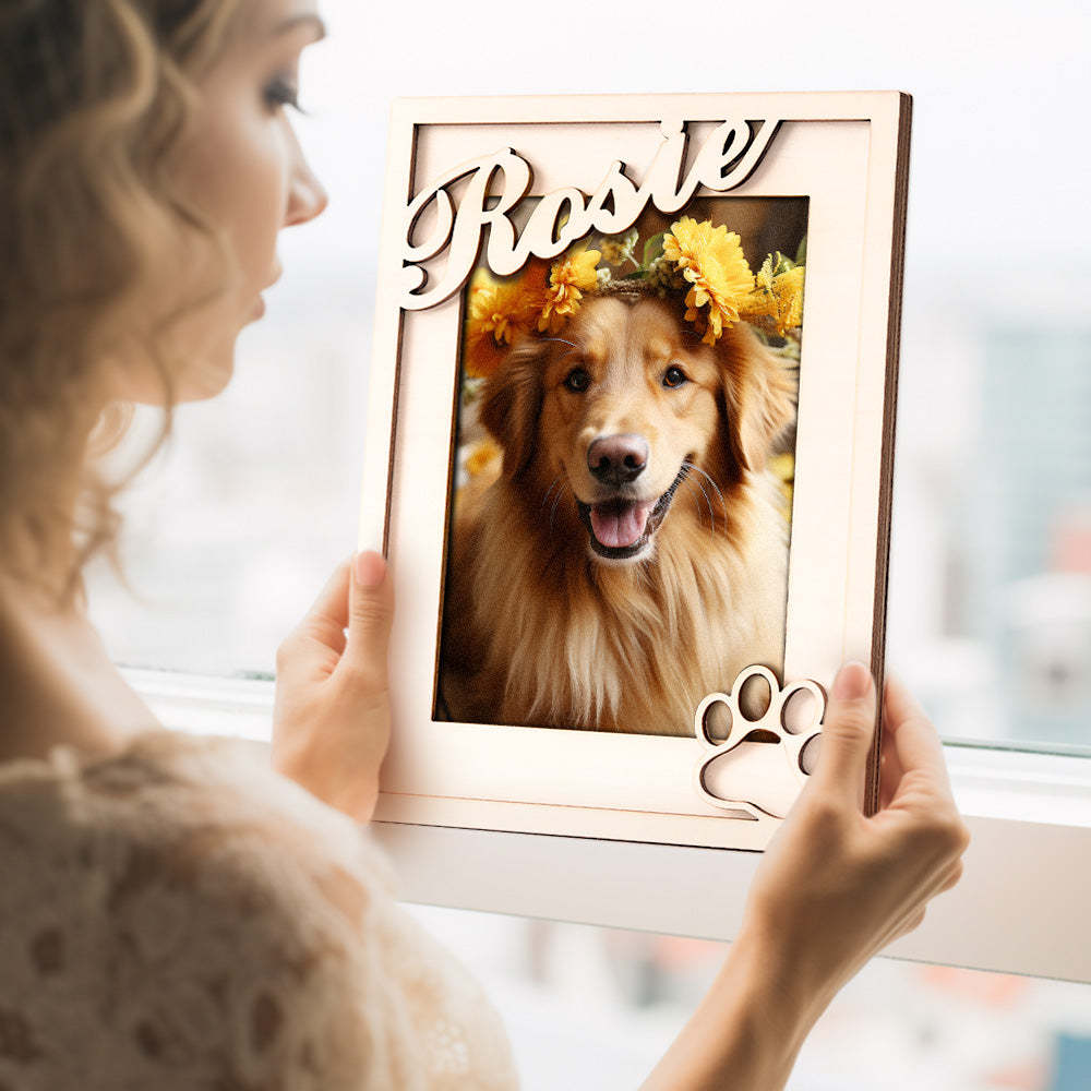 Custom Pet Photo Frame with Personalized Name Wooden Plaque - Myphotowallet