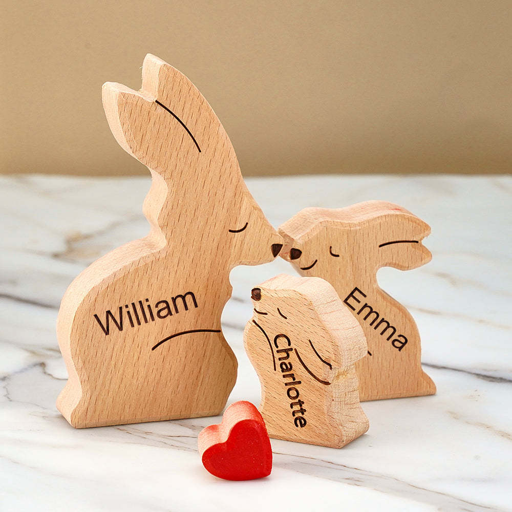 Wooden Rabbit Family Puzzle Custom Names House Warming Gifts Home Decor	 - myphotowallet