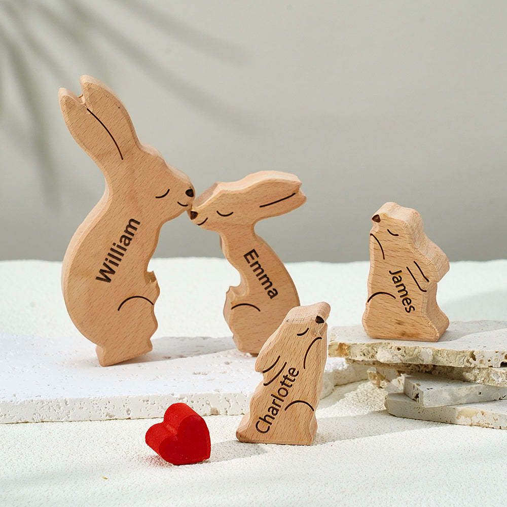 Wooden Rabbit Family Puzzle Custom Names House Warming Gifts Home Decor	 - myphotowallet