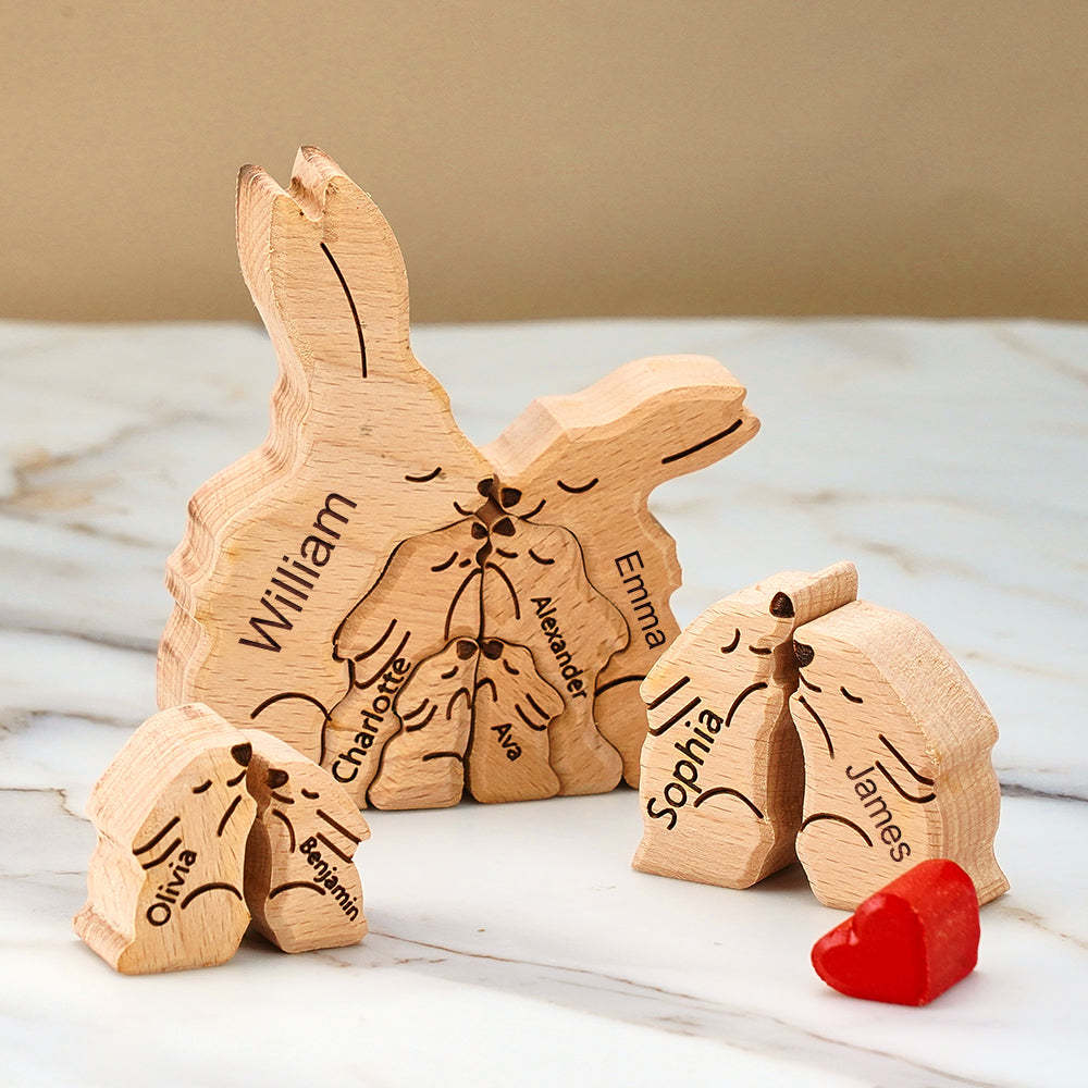Wooden Rabbit Family Puzzle Custom Names House Warming Gifts Home Decor	 - myphotowallet