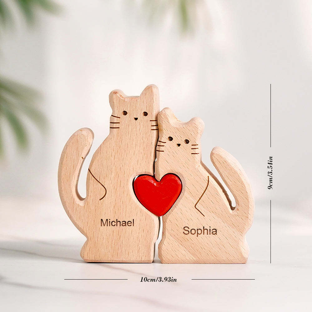 Wooden Cats Family Custom Names Puzzle Home Decor Gifts	 - myphotowallet
