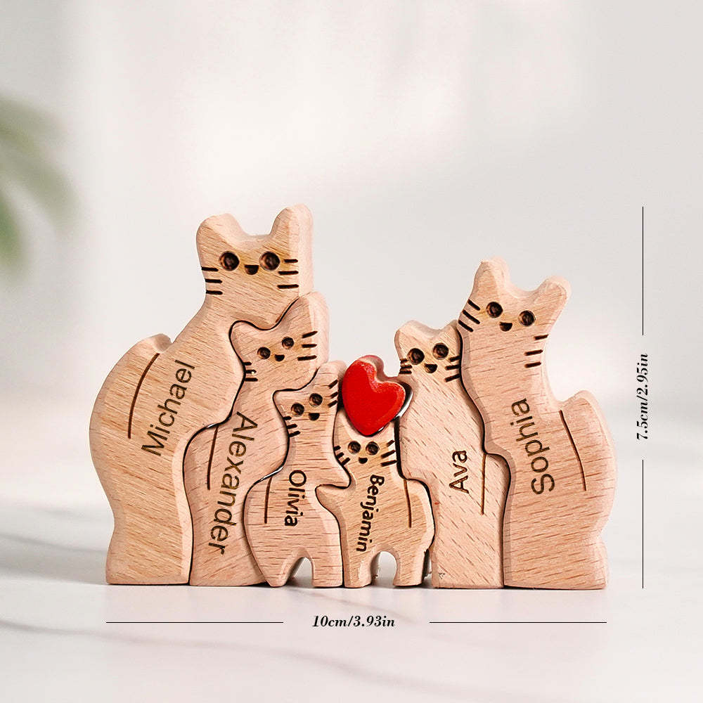 Wooden Cats Family Custom Names Puzzle Home Decor Gifts	 - myphotowallet
