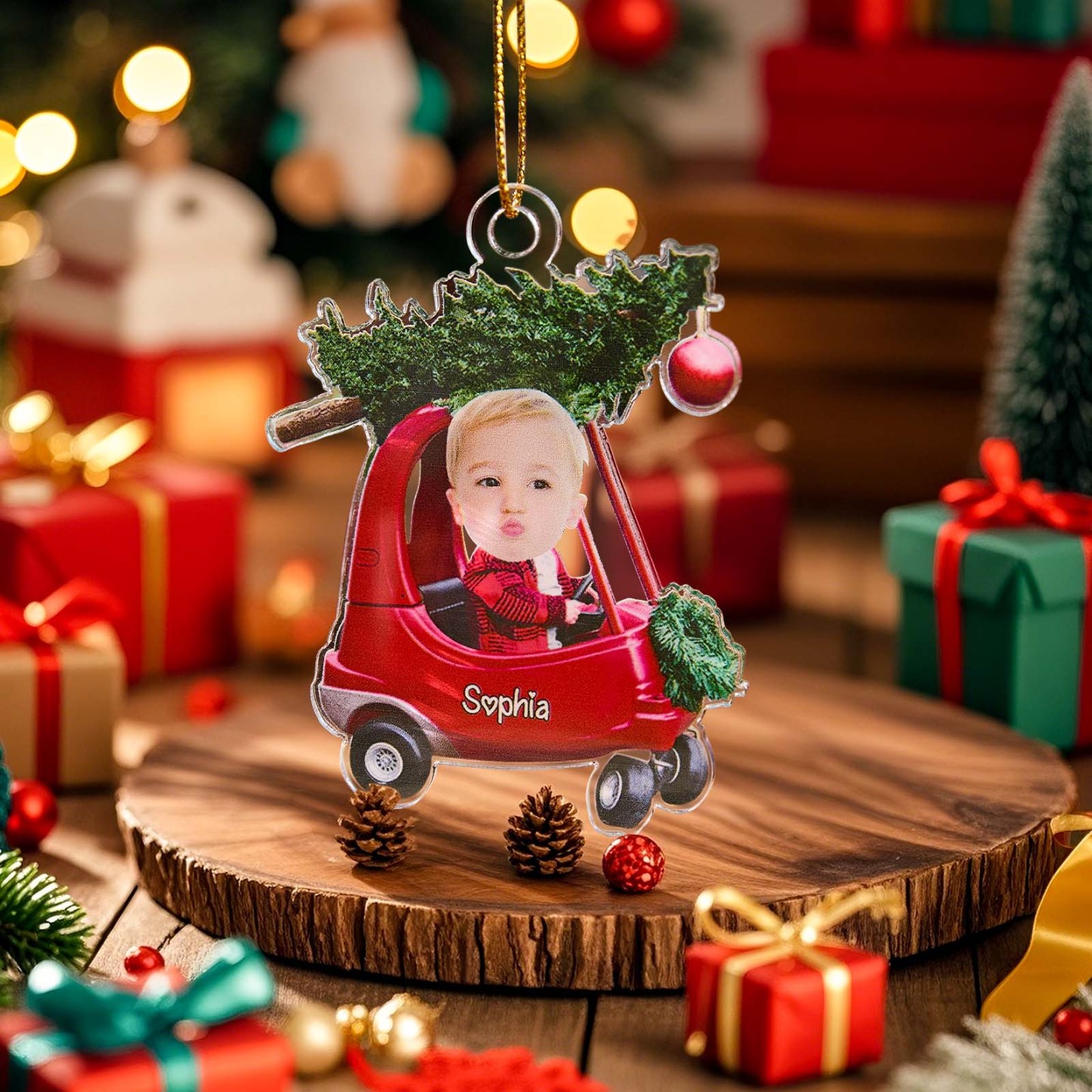 Custom Photo And Lettering Christmas Pull-Back Trolley Color