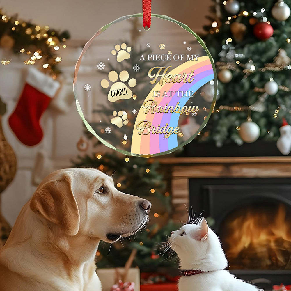 Personalized Memorial Ornament A Piece Of My Heart Is At The Rainbow Bridge Sympathy Gift for Pet Lovers -