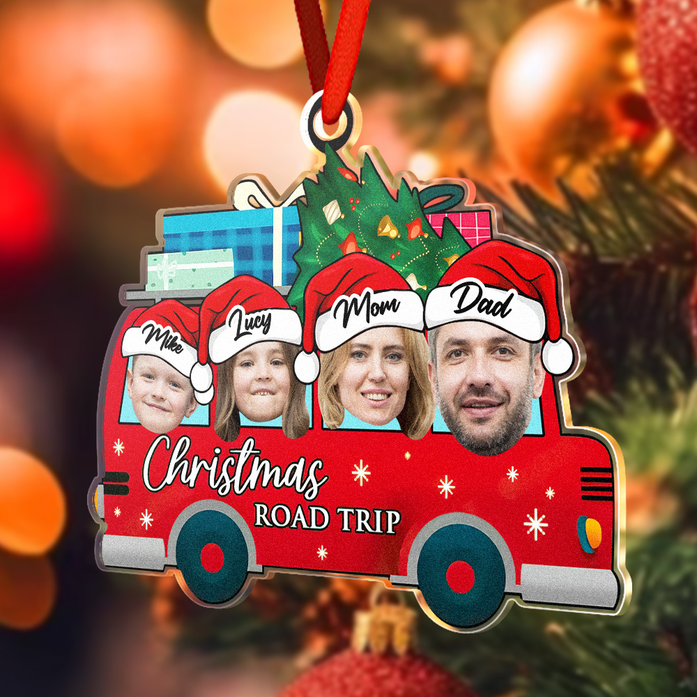Custom Photo And Engraving Family Car Christmas Acrylic Hanging Ornament