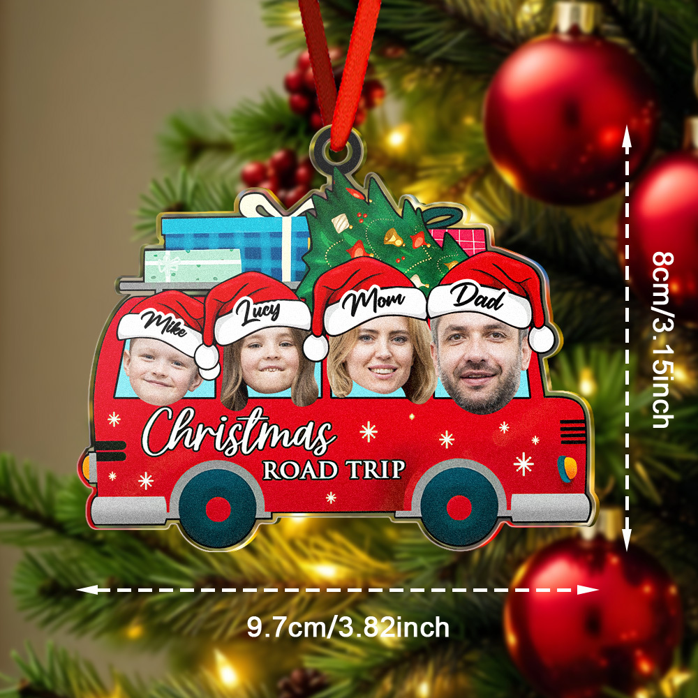 Custom Photo And Engraving Family Car Christmas Acrylic Hanging Ornament