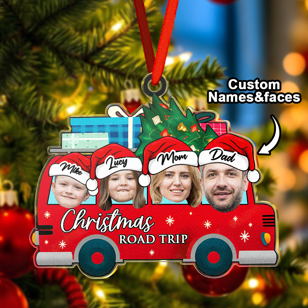Custom Photo And Engraving Family Car Christmas Acrylic Hanging Ornament
