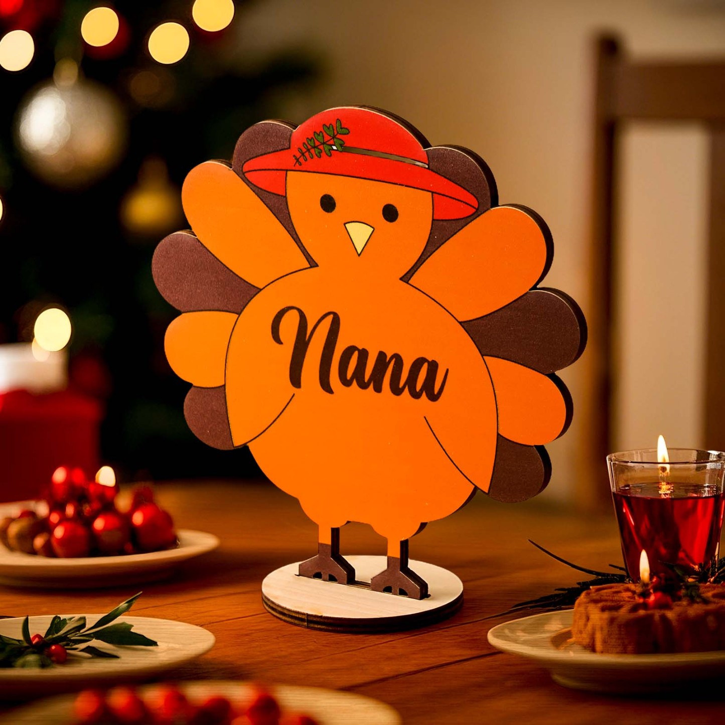 Custom Engraved Turkey Wooden Figurine Ornament