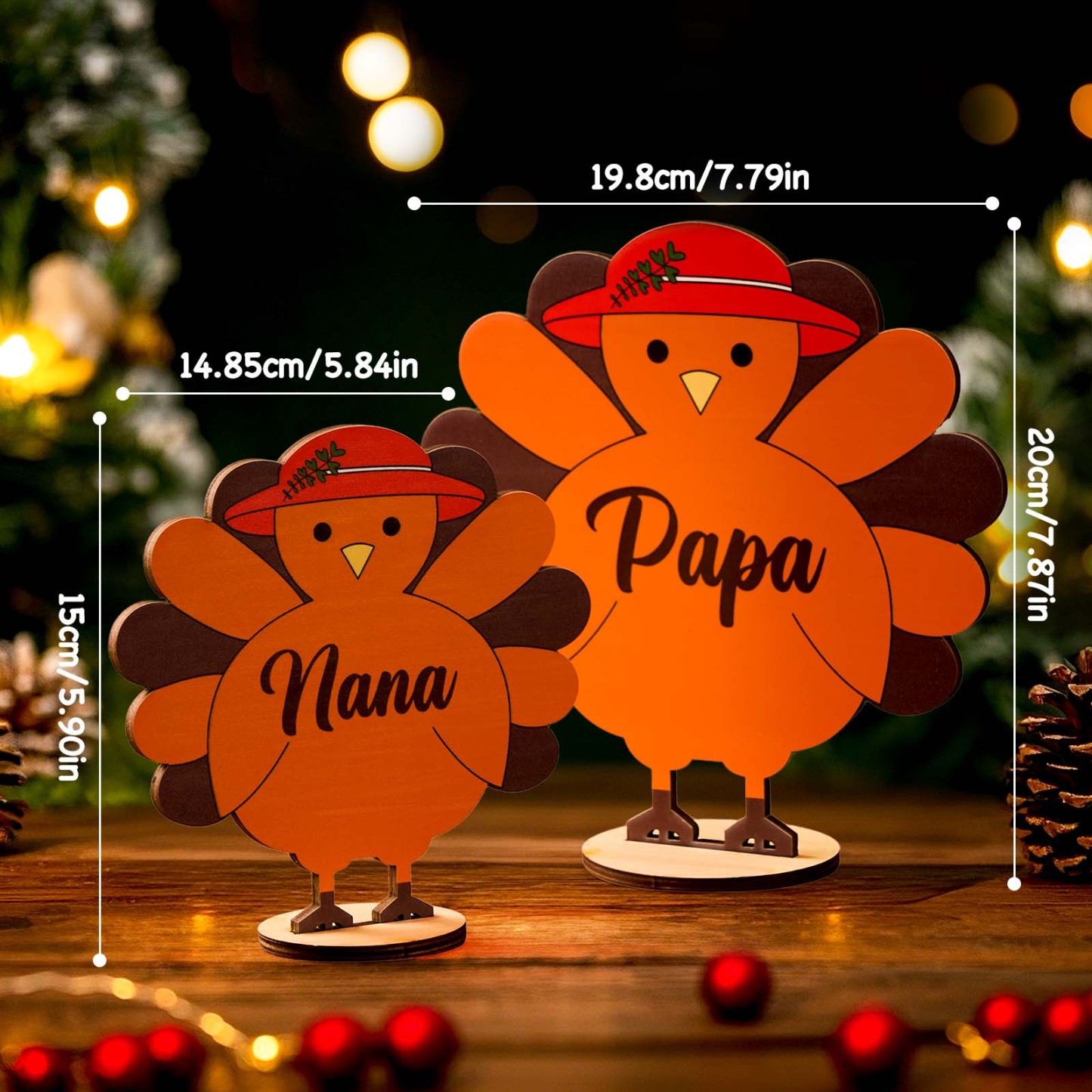 Custom Engraved Turkey Wooden Figurine Ornament
