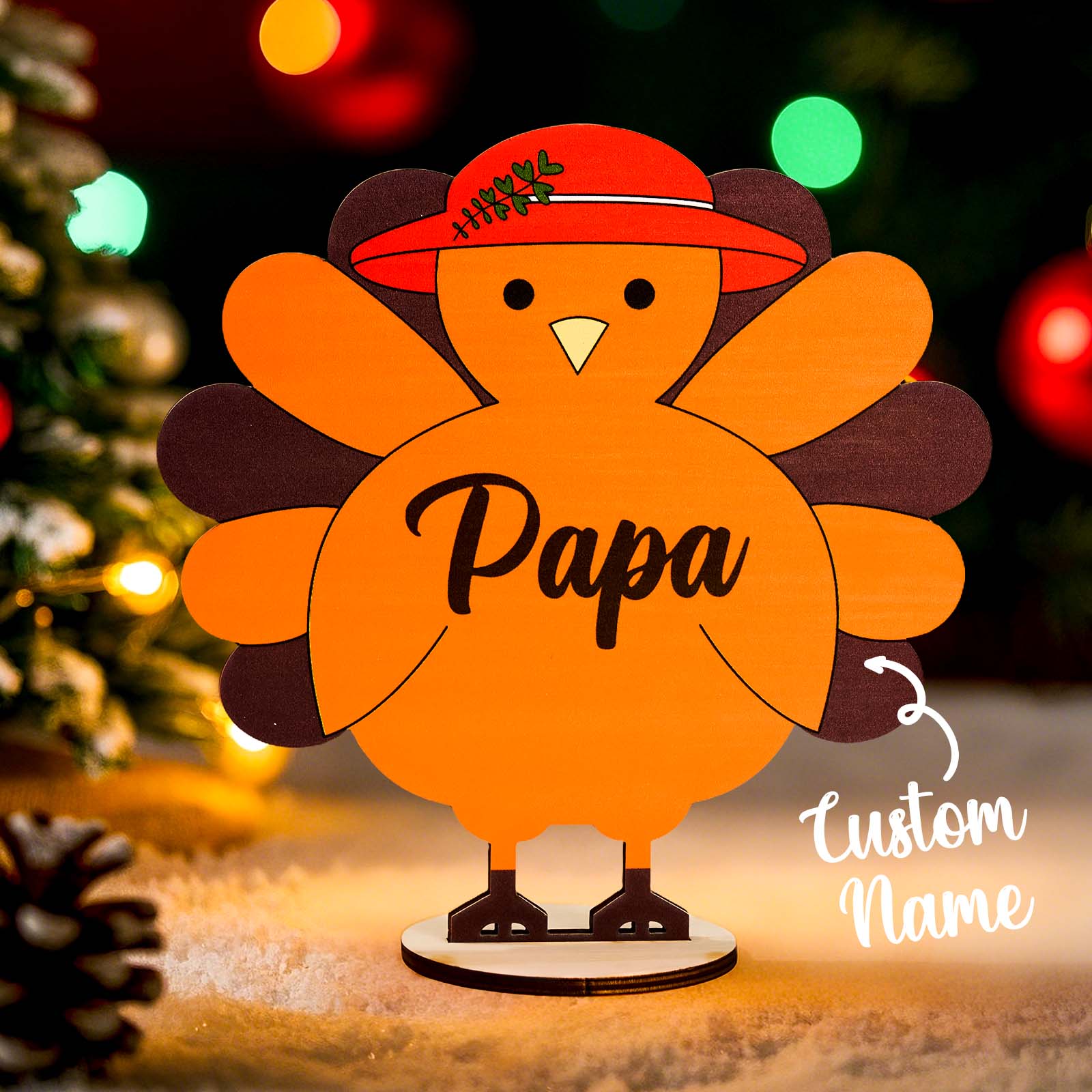 Custom Engraved Turkey Wooden Figurine Ornament
