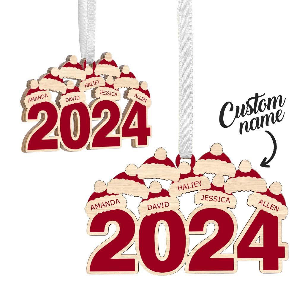 Custom Christmas Hat Year Wooden Hanging Ornament
